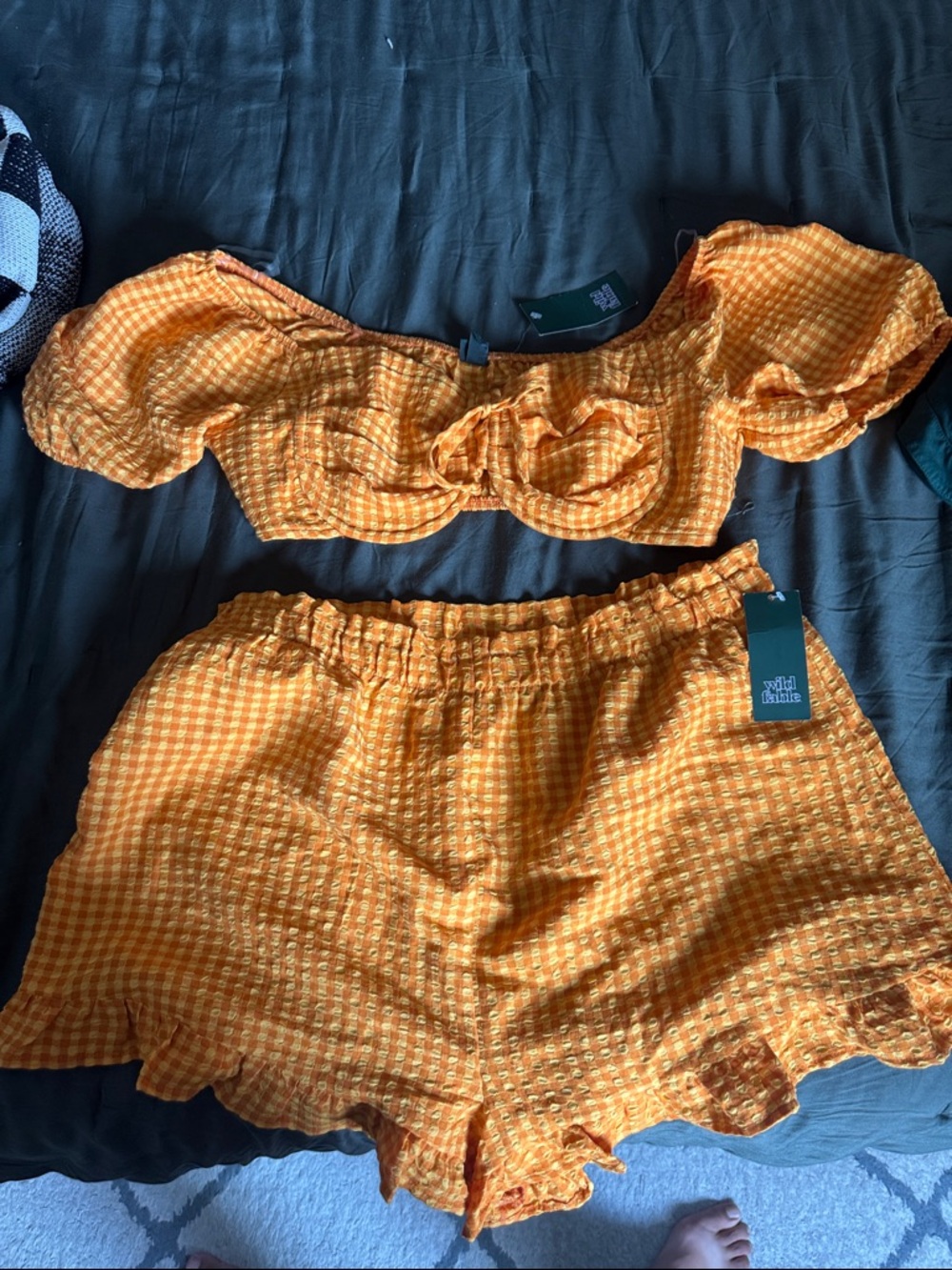 wild fable Orange Gingham Ruffle Two-Piece short Set